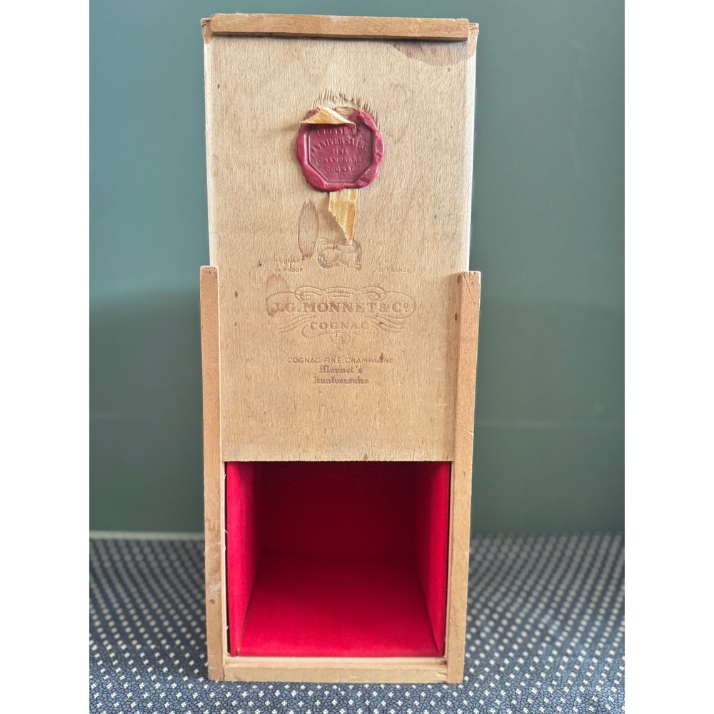 Vintage J.G. Monnet & Co Cognac Wooden Box Red Velvet Lining Wax Seal France